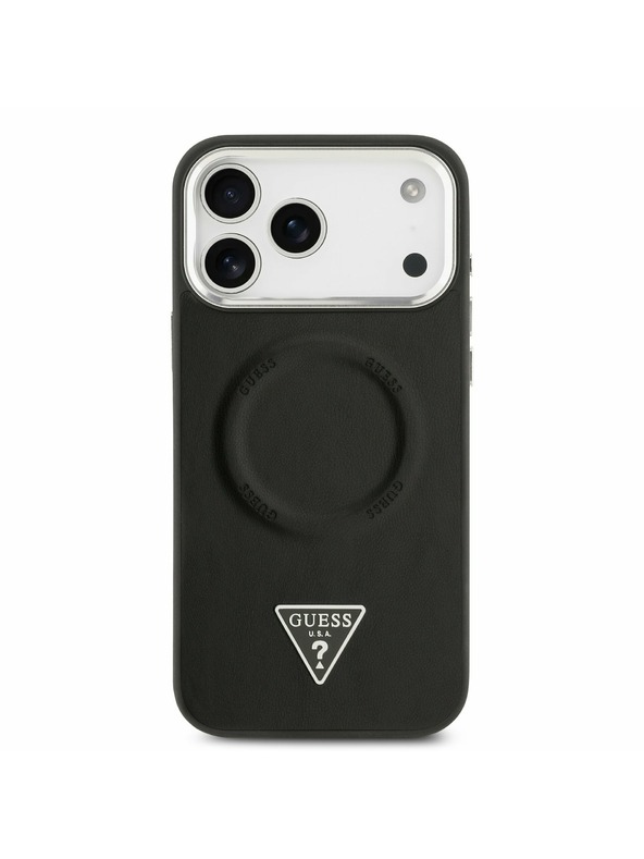 Guess Guess PU Bőr Háromszög Logo MagSafe Hátlap iPhone 17 Pro Max-hoz Fekete