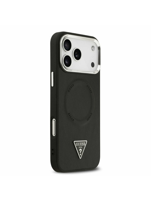 Guess Guess PU Bőr Háromszög Logo MagSafe Hátlap iPhone 17 Pro Max-hoz Fekete