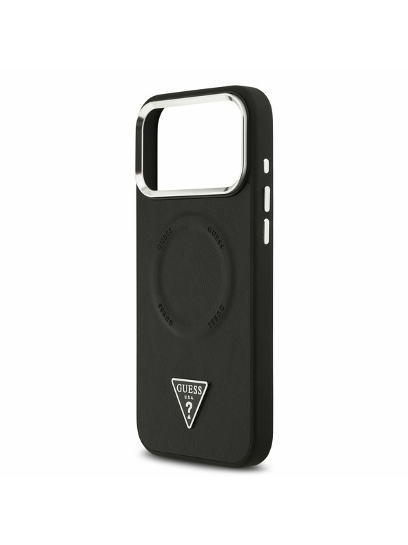 Guess Guess PU Bőr Háromszög Logo MagSafe Hátlap iPhone 17 Pro Max-hoz Fekete
