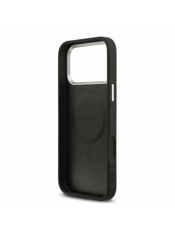 Guess Guess PU Bőr Háromszög Logo MagSafe Hátlap iPhone 17 Pro Max-hoz Fekete