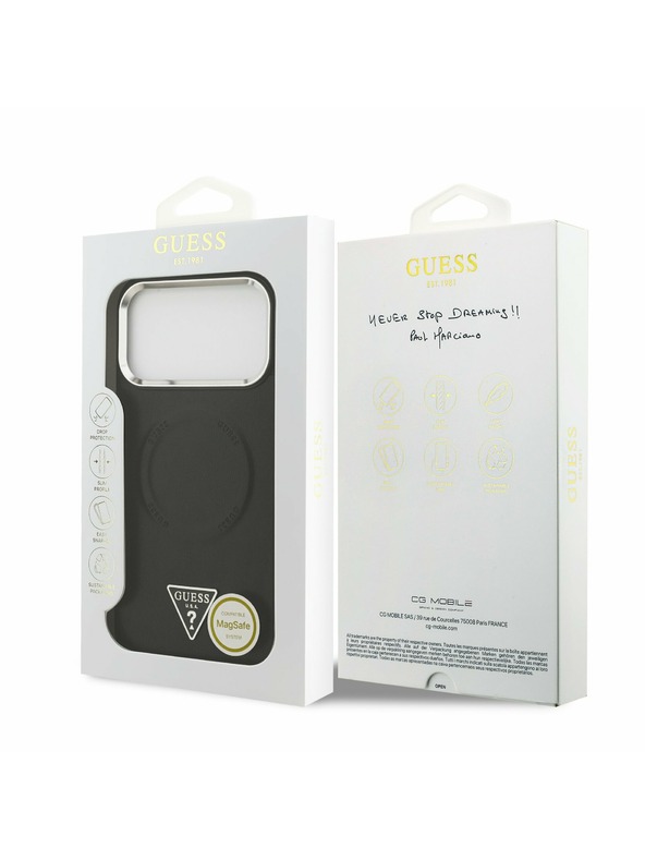 Guess Guess PU Bőr Háromszög Logo MagSafe Hátlap iPhone 17 Pro Max-hoz Fekete