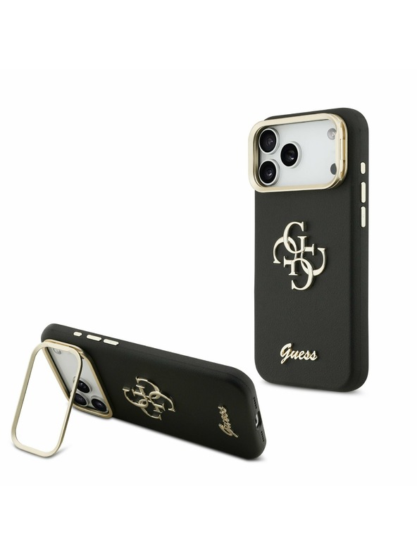 Guess Guess PU Grained 4G Logo Állvány Kamera Keret Hátlap iPhone 17 Pro Max-hoz Fekete