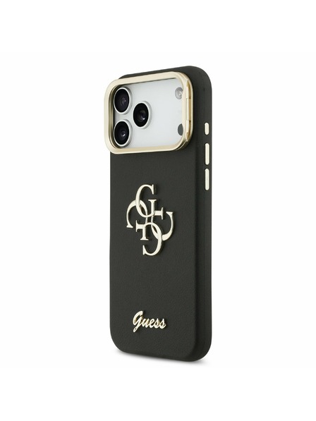 Guess Guess PU Grained 4G Logo Állvány Kamera Keret Hátlap iPhone 17 Pro Max-hoz Fekete