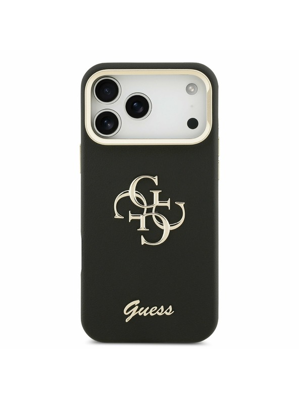 Guess Guess PU Grained 4G Logo Állvány Kamera Keret Hátlap iPhone 17 Pro Max-hoz Fekete