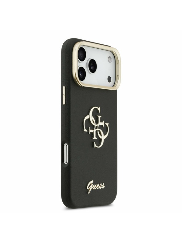 Guess Guess PU Grained 4G Logo Állvány Kamera Keret Hátlap iPhone 17 Pro Max-hoz Fekete