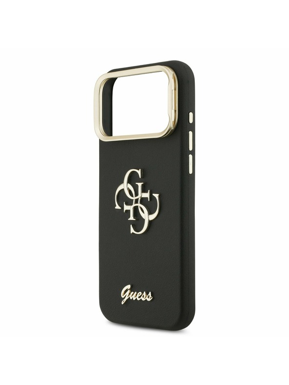 Guess Guess PU Grained 4G Logo Állvány Kamera Keret Hátlap iPhone 17 Pro Max-hoz Fekete