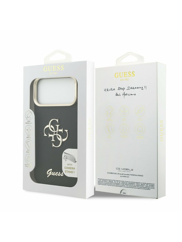 Guess Guess PU Grained 4G Logo Állvány Kamera Keret Hátlap iPhone 17 Pro Max-hoz Fekete