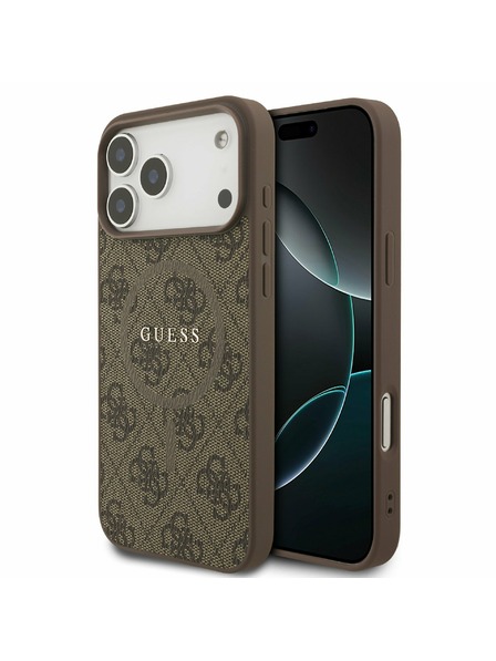 Guess Guess PU Bőr 4G Színes Gyűrű MagSafe Hátlap iPhone 17 Pro Max-hoz Barna