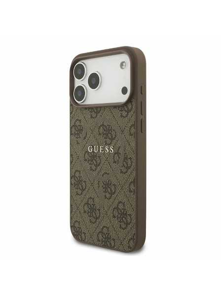 Guess Guess PU Bőr 4G Színes Gyűrű MagSafe Hátlap iPhone 17 Pro Max-hoz Barna