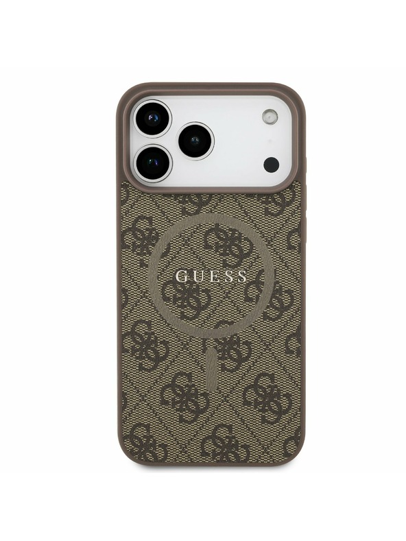 Guess Guess PU Bőr 4G Színes Gyűrű MagSafe Hátlap iPhone 17 Pro Max-hoz Barna