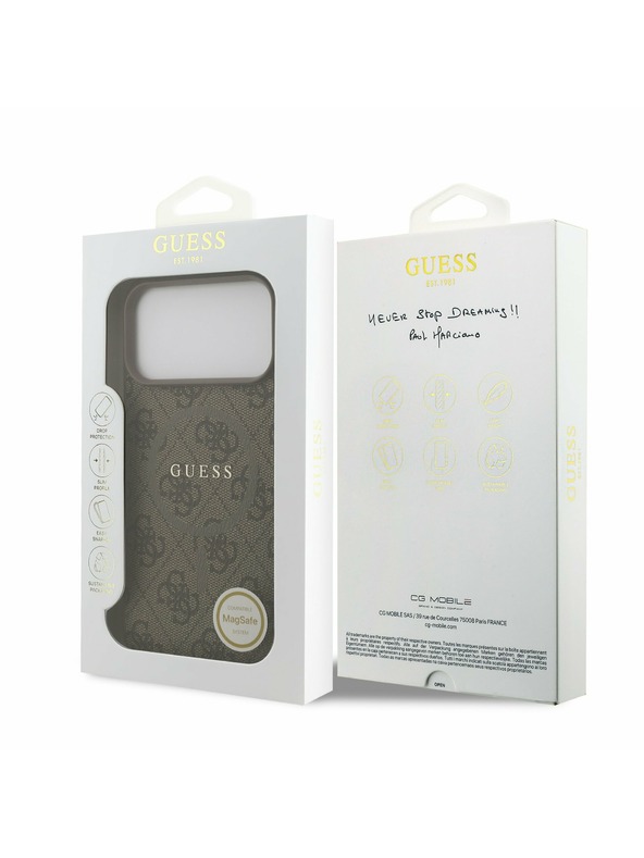 Guess Guess PU Bőr 4G Színes Gyűrű MagSafe Hátlap iPhone 17 Pro Max-hoz Barna