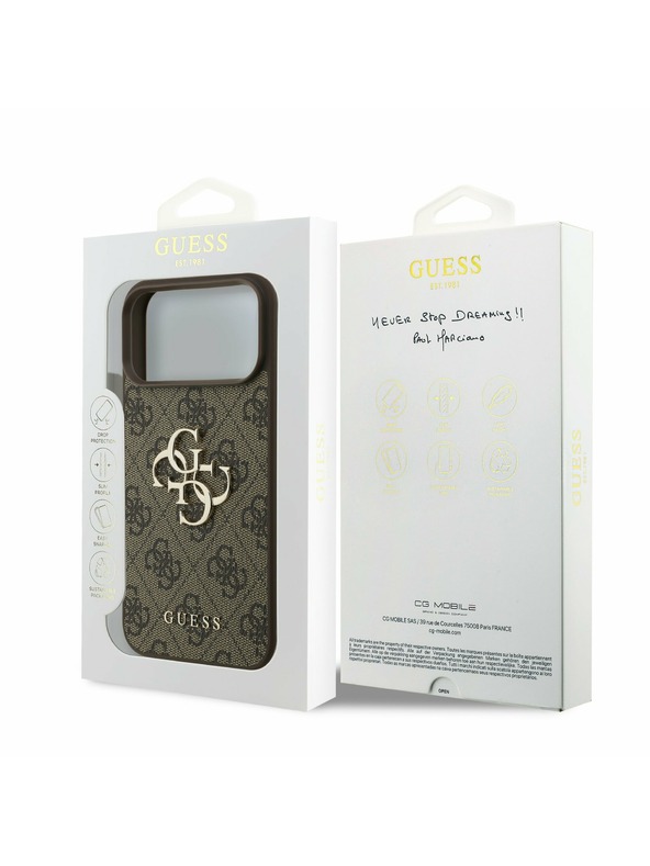 Guess Guess PU 4G Metal Logo Hátlap iPhone 17 Pro Max-hoz Barna