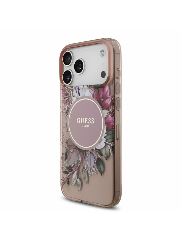 Guess Guess IML Virágok Pánt MagSafe Hátlap iPhone 17 Pro Max-hoz Rózsaszín