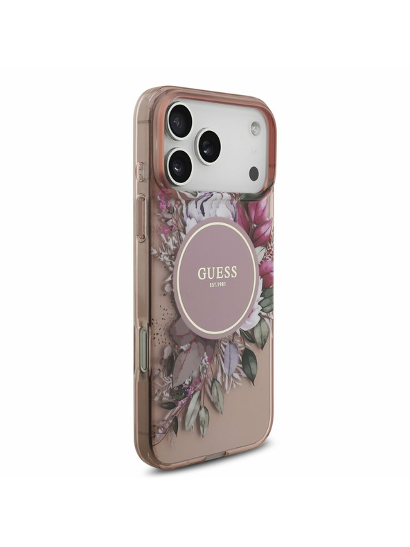 Guess Guess IML Virágok Pánt MagSafe Hátlap iPhone 17 Pro Max-hoz Rózsaszín