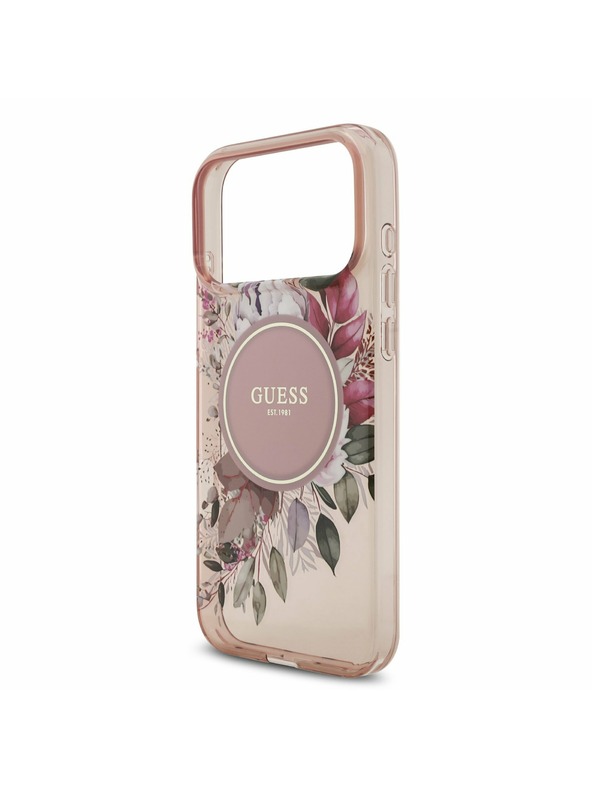 Guess Guess IML Virágok Pánt MagSafe Hátlap iPhone 17 Pro Max-hoz Rózsaszín