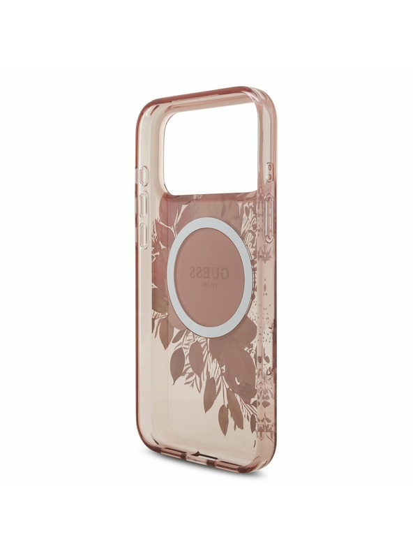 Guess Guess IML Virágok Pánt MagSafe Hátlap iPhone 17 Pro Max-hoz Rózsaszín