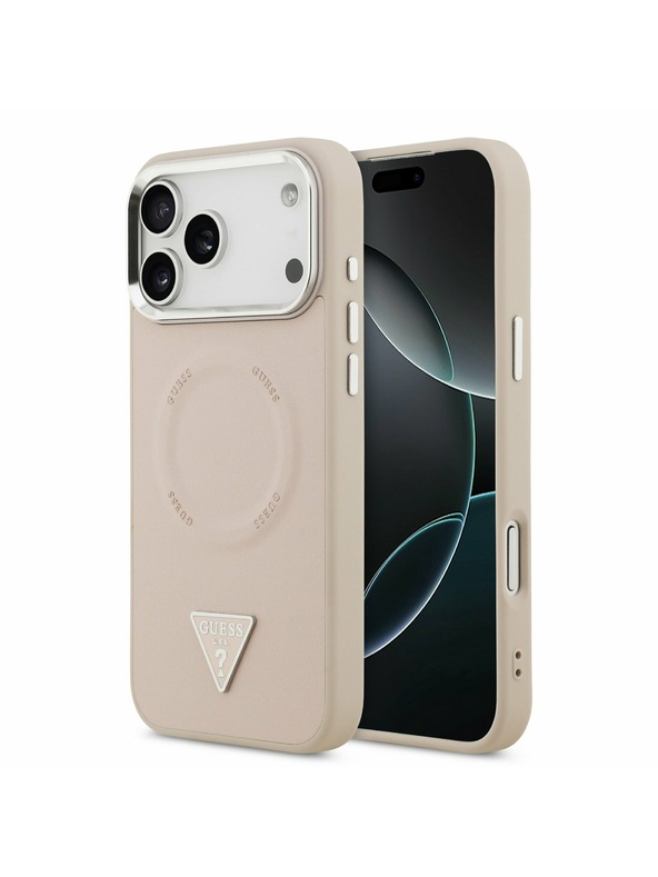 Guess Guess PU Bőr Háromszög Logo MagSafe Hátlap iPhone 17 Pro Max-hoz Rózsaszín