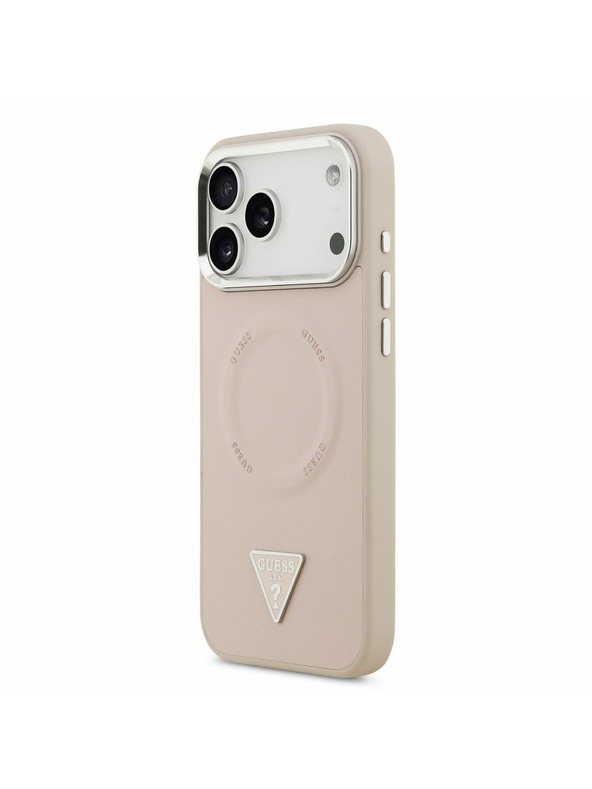 Guess Guess PU Bőr Háromszög Logo MagSafe Hátlap iPhone 17 Pro Max-hoz Rózsaszín