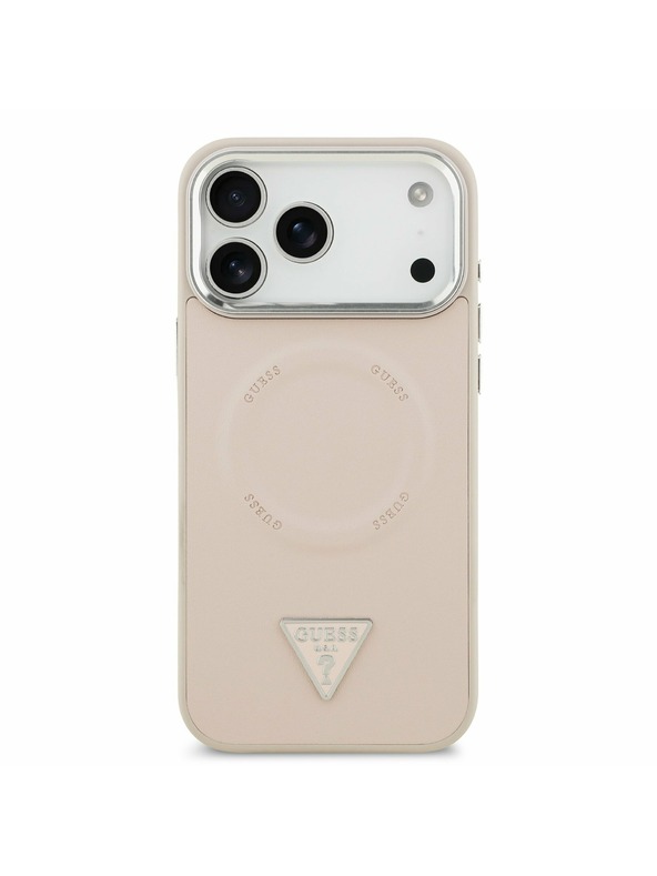 Guess Guess PU Bőr Háromszög Logo MagSafe Hátlap iPhone 17 Pro Max-hoz Rózsaszín