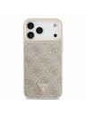 Guess Guess PU Bőr 4G Strass Háromszög Logo Arany Keret MagSafe Hátlap iPhone 17 Pro Max-hoz Rózsaszín
