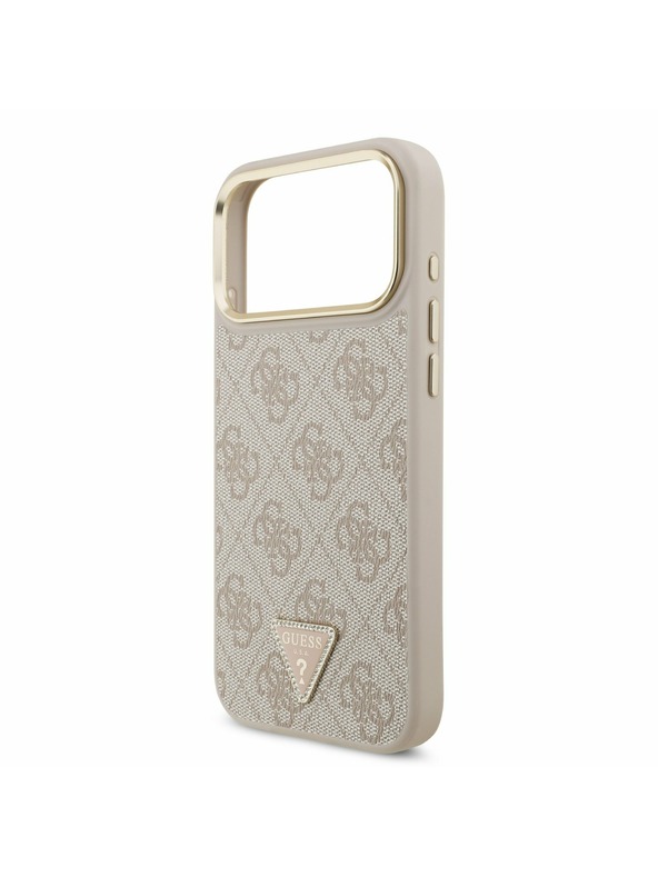 Guess Guess PU Bőr 4G Strass Háromszög Logo Arany Keret MagSafe Hátlap iPhone 17 Pro Max-hoz Rózsaszín