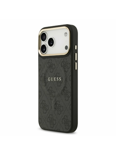 Guess Guess PU Bőr 4G Arany Keret MagSafe Hátlap iPhone 17 Pro Max-hoz Fekete