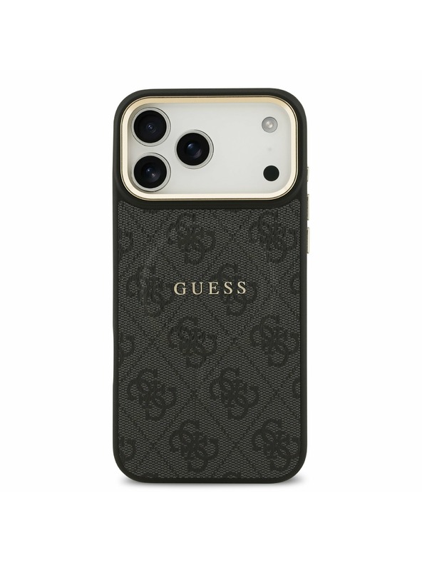 Guess Guess PU Bőr 4G Arany Keret MagSafe Hátlap iPhone 17 Pro Max-hoz Fekete