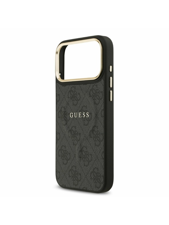 Guess Guess PU Bőr 4G Arany Keret MagSafe Hátlap iPhone 17 Pro Max-hoz Fekete