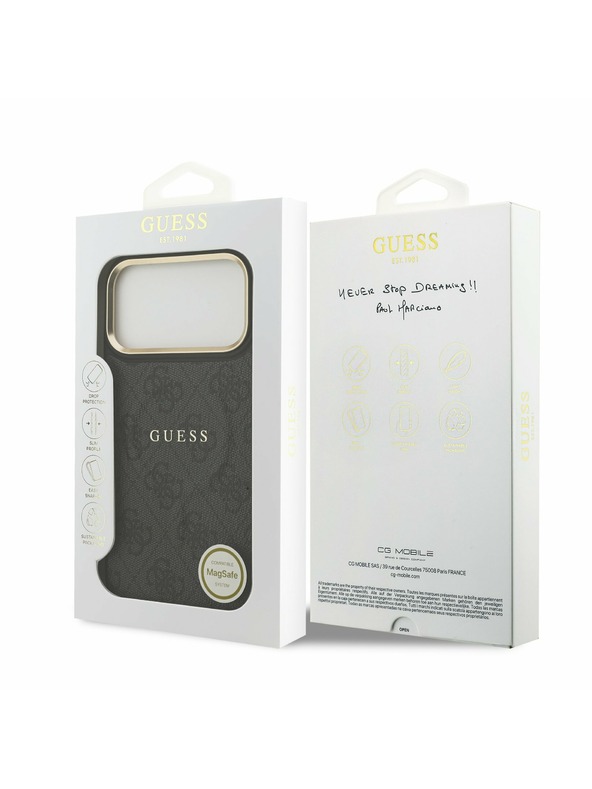Guess Guess PU Bőr 4G Arany Keret MagSafe Hátlap iPhone 17 Pro Max-hoz Fekete