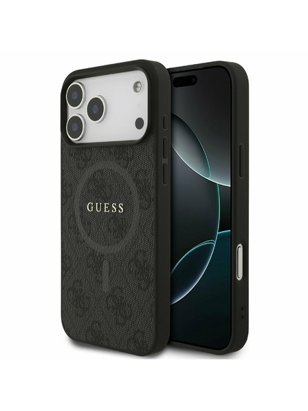 Guess Guess PU Bőr 4G Színes Gyűrű MagSafe Hátlap iPhone 17 Pro Max-hoz Fekete
