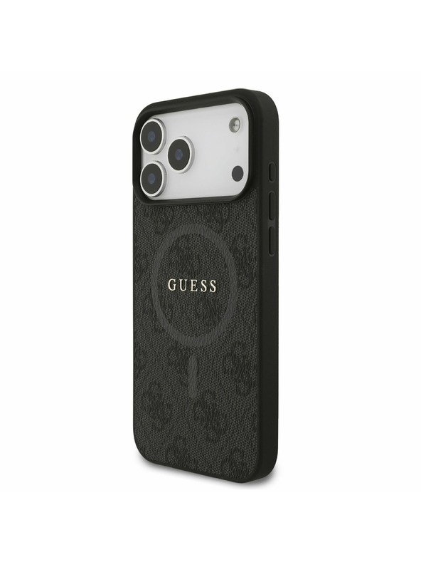 Guess Guess PU Bőr 4G Színes Gyűrű MagSafe Hátlap iPhone 17 Pro Max-hoz Fekete