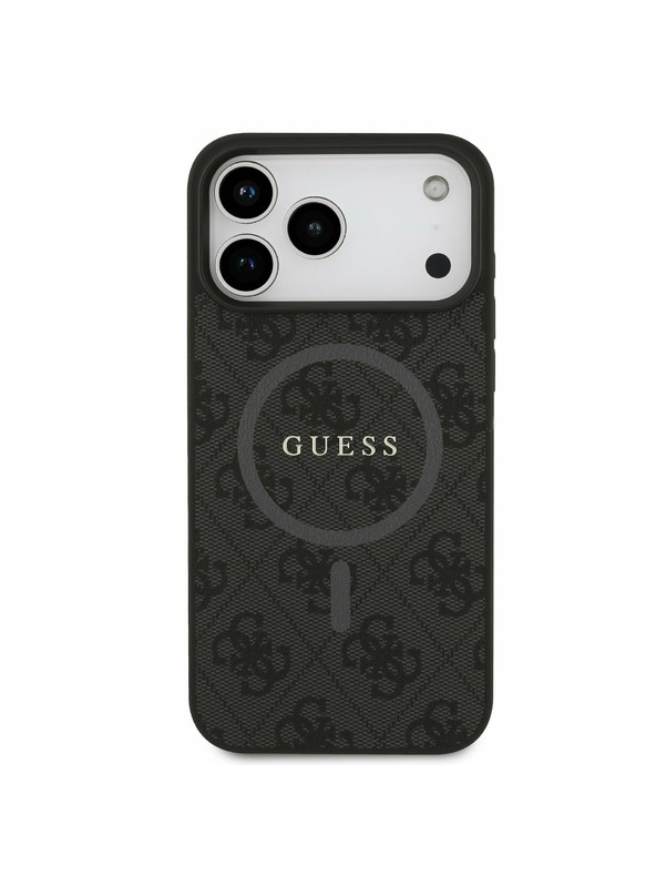 Guess Guess PU Bőr 4G Színes Gyűrű MagSafe Hátlap iPhone 17 Pro Max-hoz Fekete
