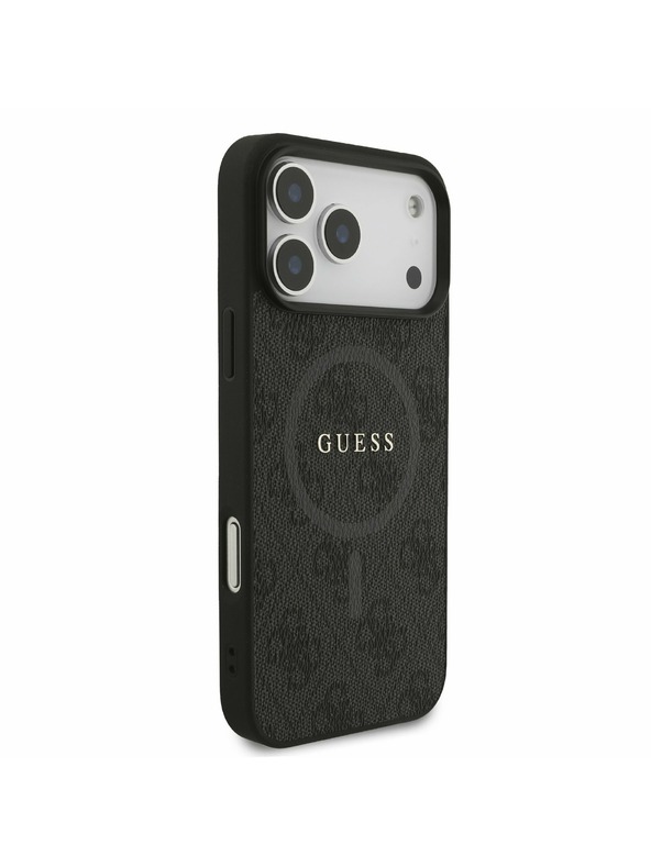 Guess Guess PU Bőr 4G Színes Gyűrű MagSafe Hátlap iPhone 17 Pro Max-hoz Fekete