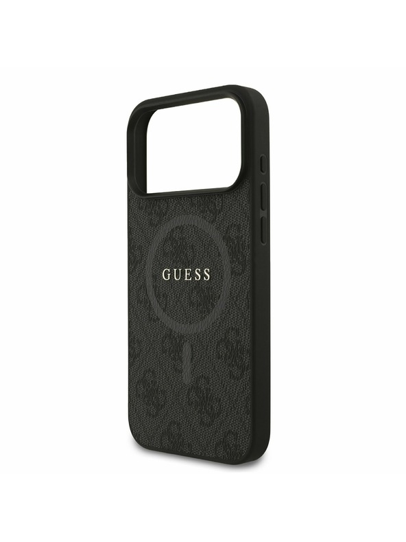 Guess Guess PU Bőr 4G Színes Gyűrű MagSafe Hátlap iPhone 17 Pro Max-hoz Fekete