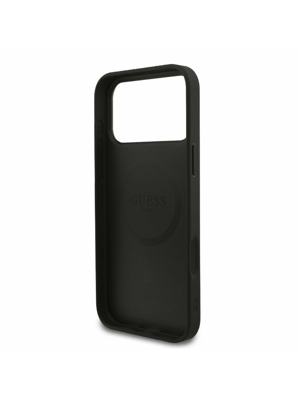 Guess Guess PU Bőr 4G Színes Gyűrű MagSafe Hátlap iPhone 17 Pro Max-hoz Fekete