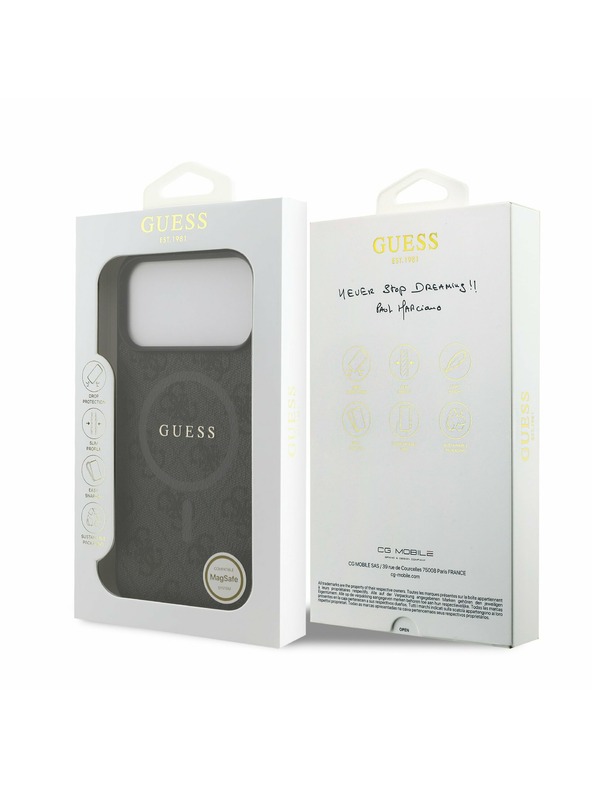 Guess Guess PU Bőr 4G Színes Gyűrű MagSafe Hátlap iPhone 17 Pro Max-hoz Fekete