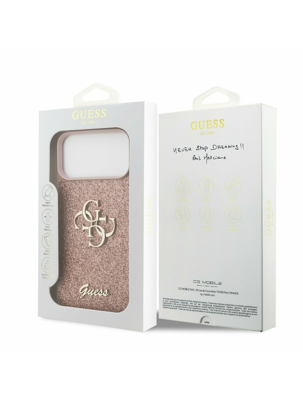 Guess Guess PU Fixed Glitter 4G Metal Logo Hátlap iPhone 17 Pro Max-hoz Rózsaszín