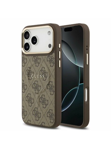 Guess Guess PU Bőr 4G Arany Keret MagSafe Hátlap iPhone 17 Pro Max-hoz Barna