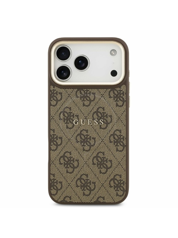 Guess Guess PU Bőr 4G Arany Keret MagSafe Hátlap iPhone 17 Pro Max-hoz Barna