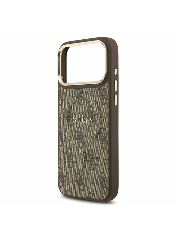 Guess Guess PU Bőr 4G Arany Keret MagSafe Hátlap iPhone 17 Pro Max-hoz Barna