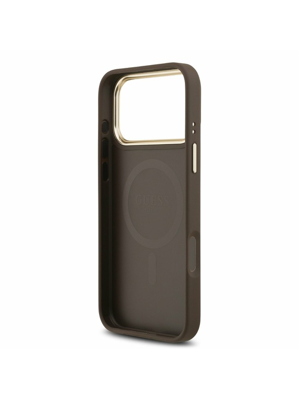 Guess Guess PU Bőr 4G Arany Keret MagSafe Hátlap iPhone 17 Pro Max-hoz Barna