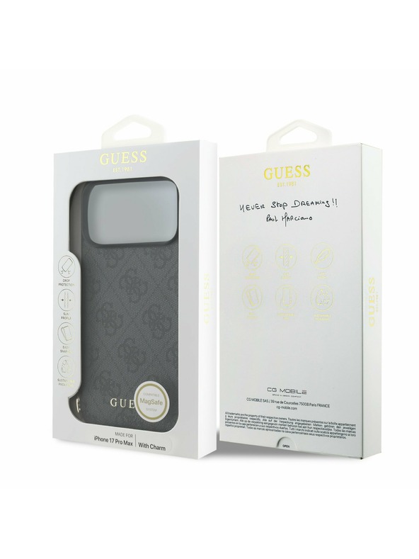 Guess Guess 4G Charm MagSafe Hátlap iPhone 17 Pro Max-hoz Tone on Tone Szürke