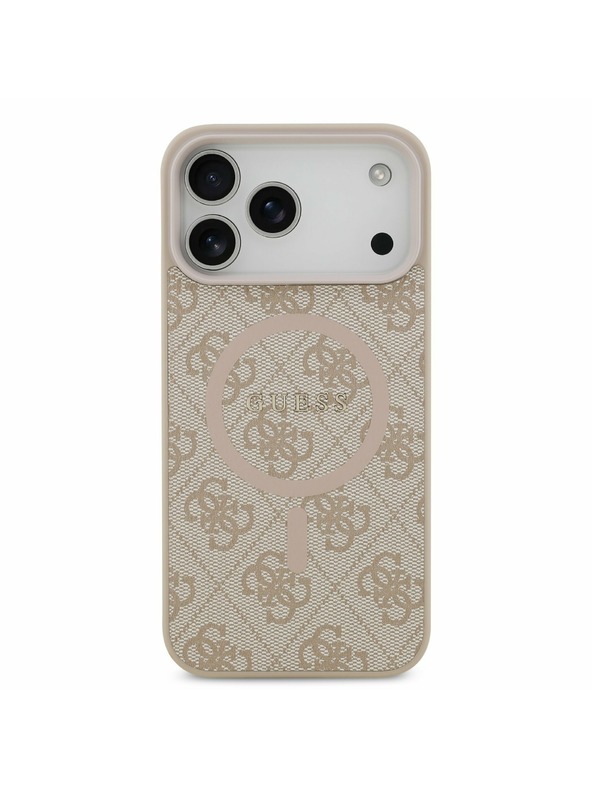 Guess Guess PU Bőr 4G Színes Gyűrű MagSafe Hátlap iPhone 17 Pro Max-hoz Rózsaszín
