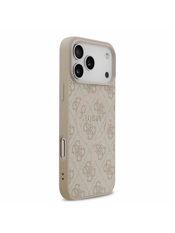 Guess Guess PU Bőr 4G Színes Gyűrű MagSafe Hátlap iPhone 17 Pro Max-hoz Rózsaszín