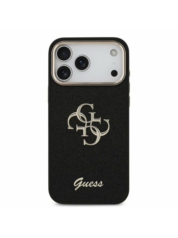 Guess Guess PU Fixed Glitter 4G Metal Keret Hátlap iPhone 17 Pro Max-hoz Fekete