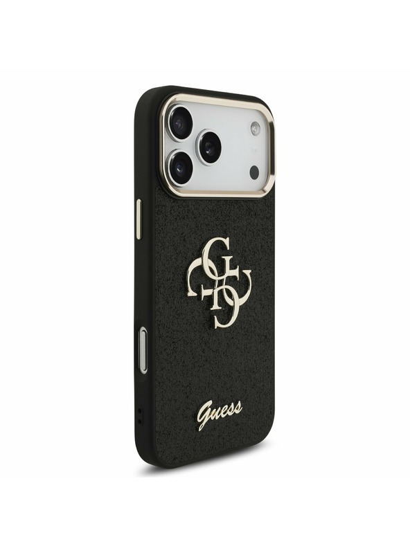 Guess Guess PU Fixed Glitter 4G Metal Keret Hátlap iPhone 17 Pro Max-hoz Fekete