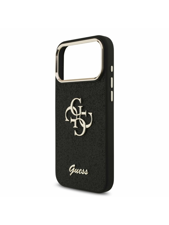 Guess Guess PU Fixed Glitter 4G Metal Keret Hátlap iPhone 17 Pro Max-hoz Fekete