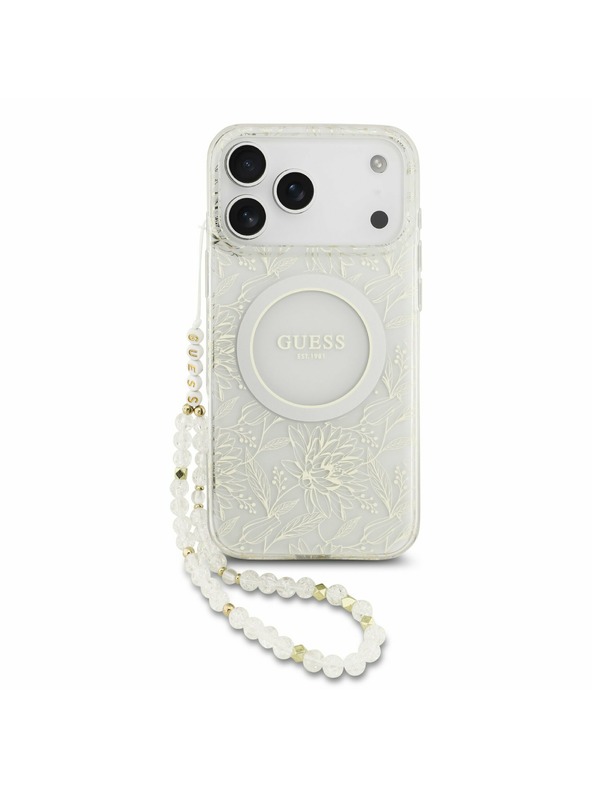 Guess Guess IML Virágok Mindenhol Pánt MagSafe Hátlap iPhone 17 Pro Max-hoz Fehér