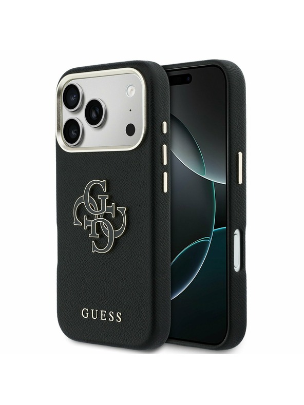 Guess Guess PU Resin Logo Hátlap iPhone 17 Pro Max-hoz Fekete