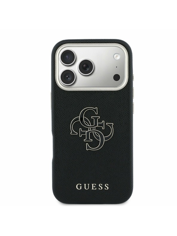 Guess Guess PU Resin Logo Hátlap iPhone 17 Pro Max-hoz Fekete